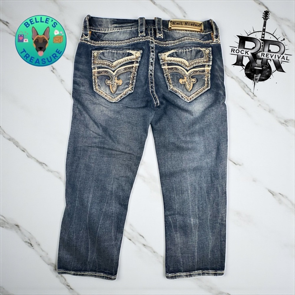 Rock Revival‎ Jeans Women's 27 Dariel Capri Embellished Pockets Blue Denim 28x21